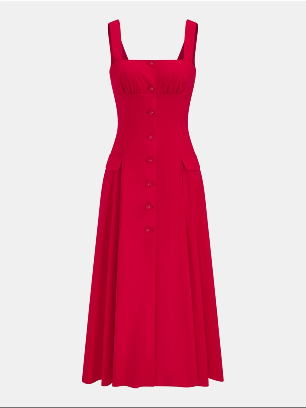 Commense Red Button-Front Midi Dress with Square Neck and Pockets - Picture 2 of 3